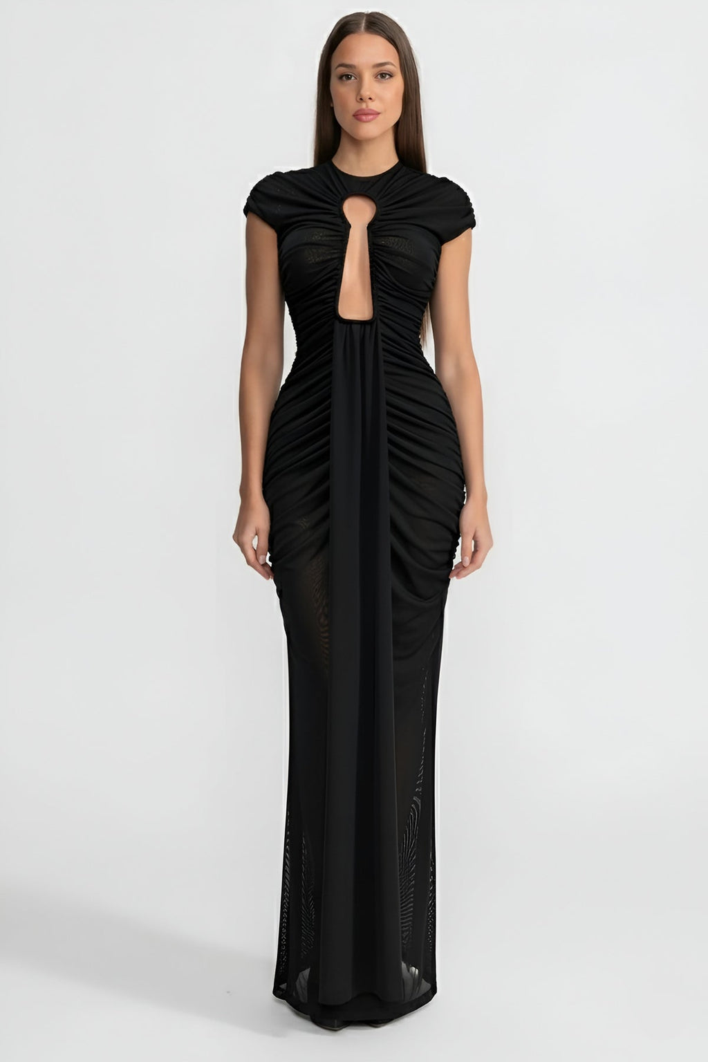 DRAPED CUT-OUT GOWN WITH GATHERED DETAILING
