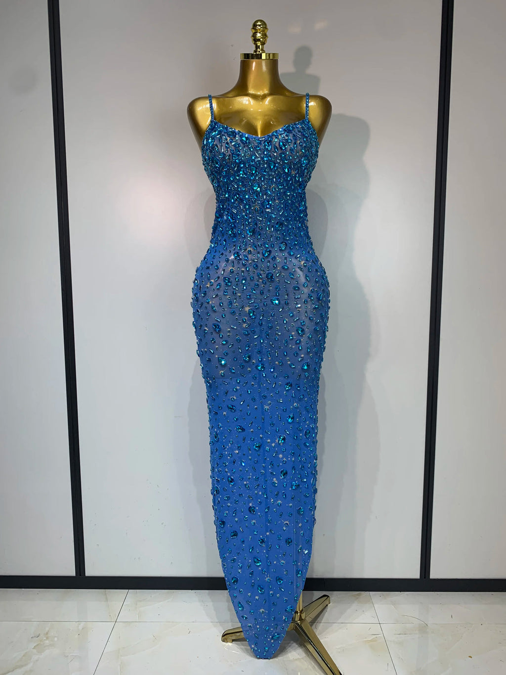 Sexy Sleeveless Rhinestone Bodycon Maxi Long Dress