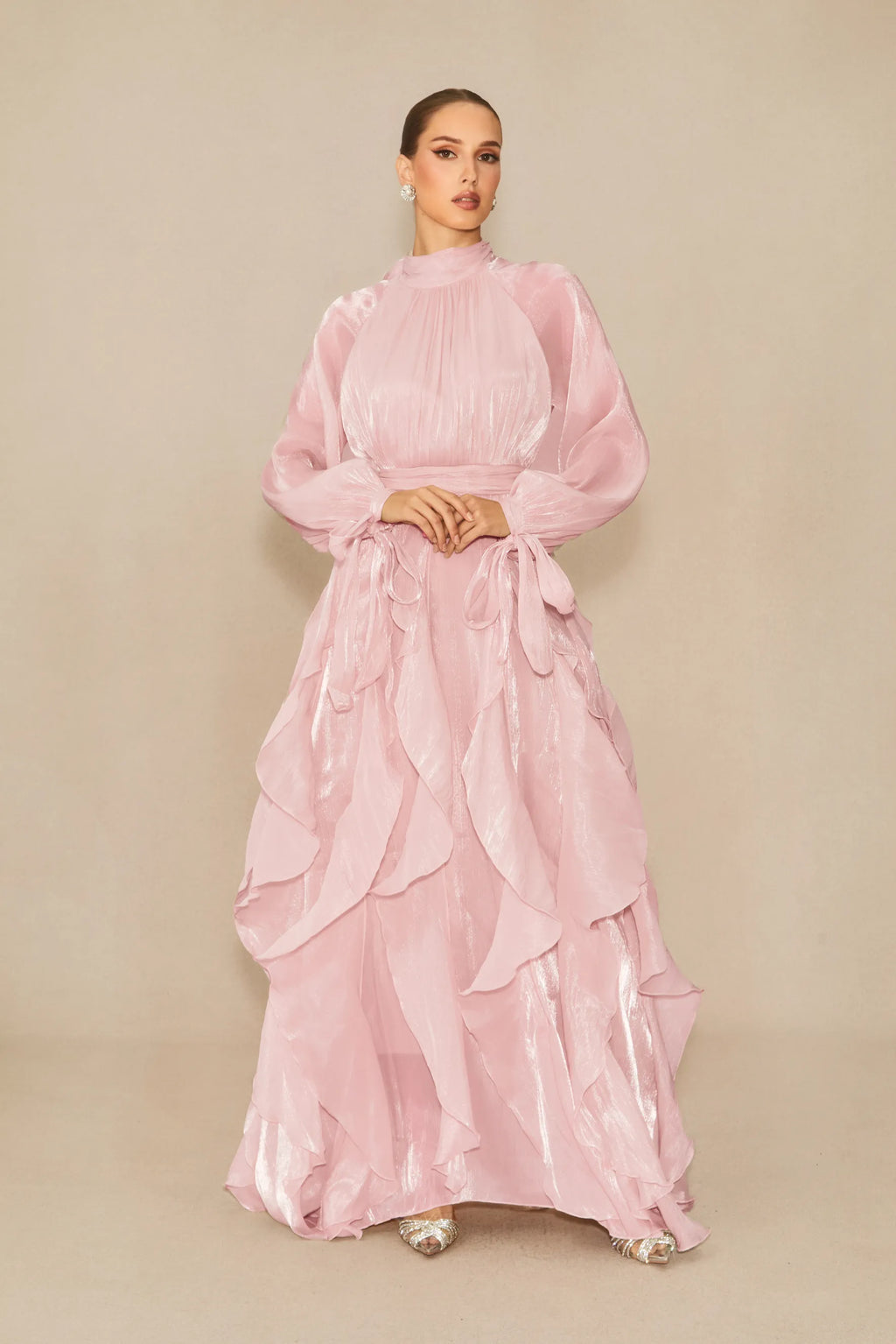 Estella Puff Sleeve Ruffle Trim Maxi Dress
