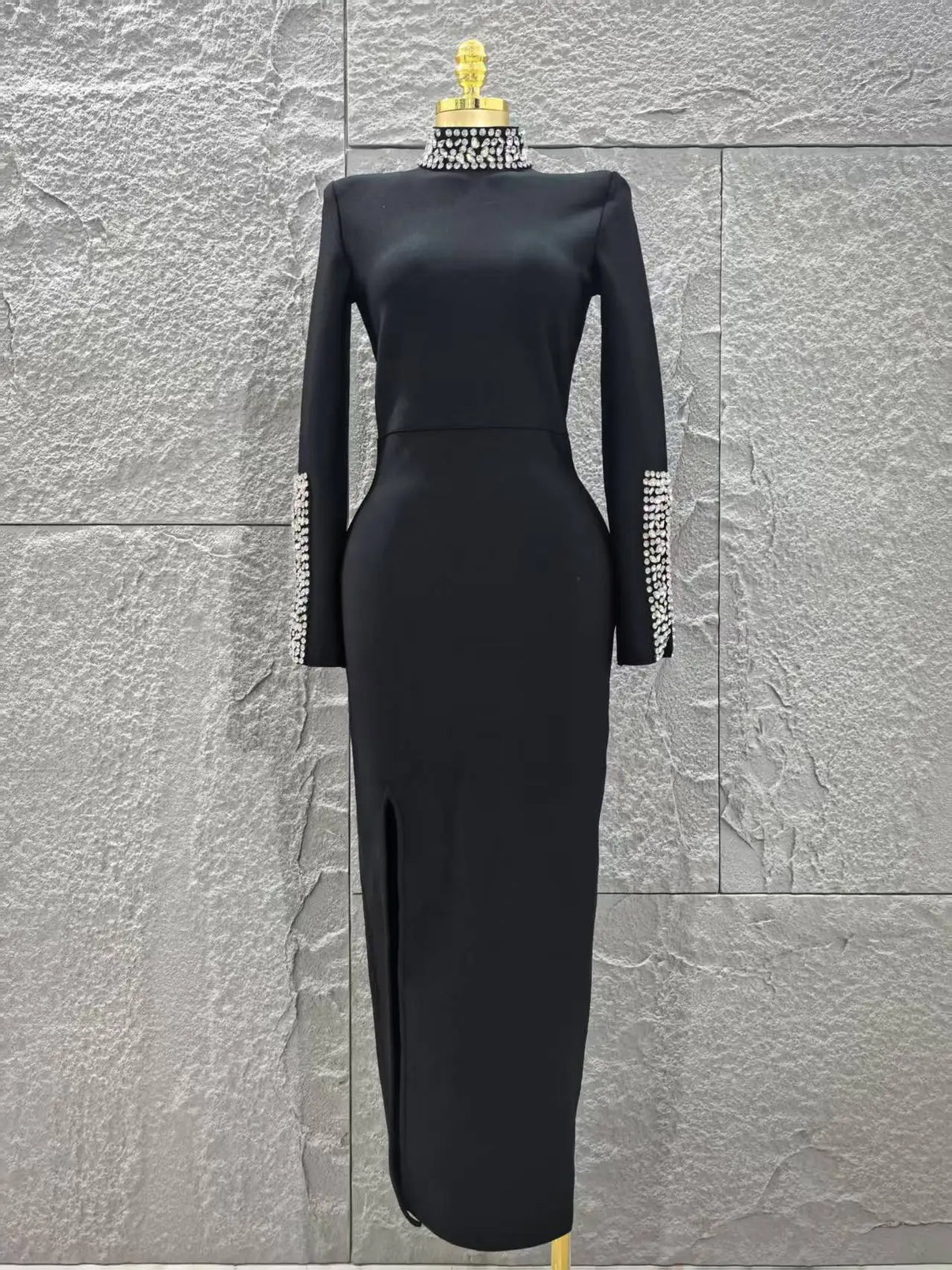 Women Long Sleeve Sexy Shinning Crystal Bodycon Long