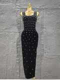 Women Sleeveless Sexy O-Neck Shinning Crystal Bodycon Long Bandage Dress Celebrity Red Carpet Evening Party Outfit