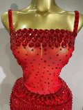 Sparkly Red Rhinestones Sequins Dress
