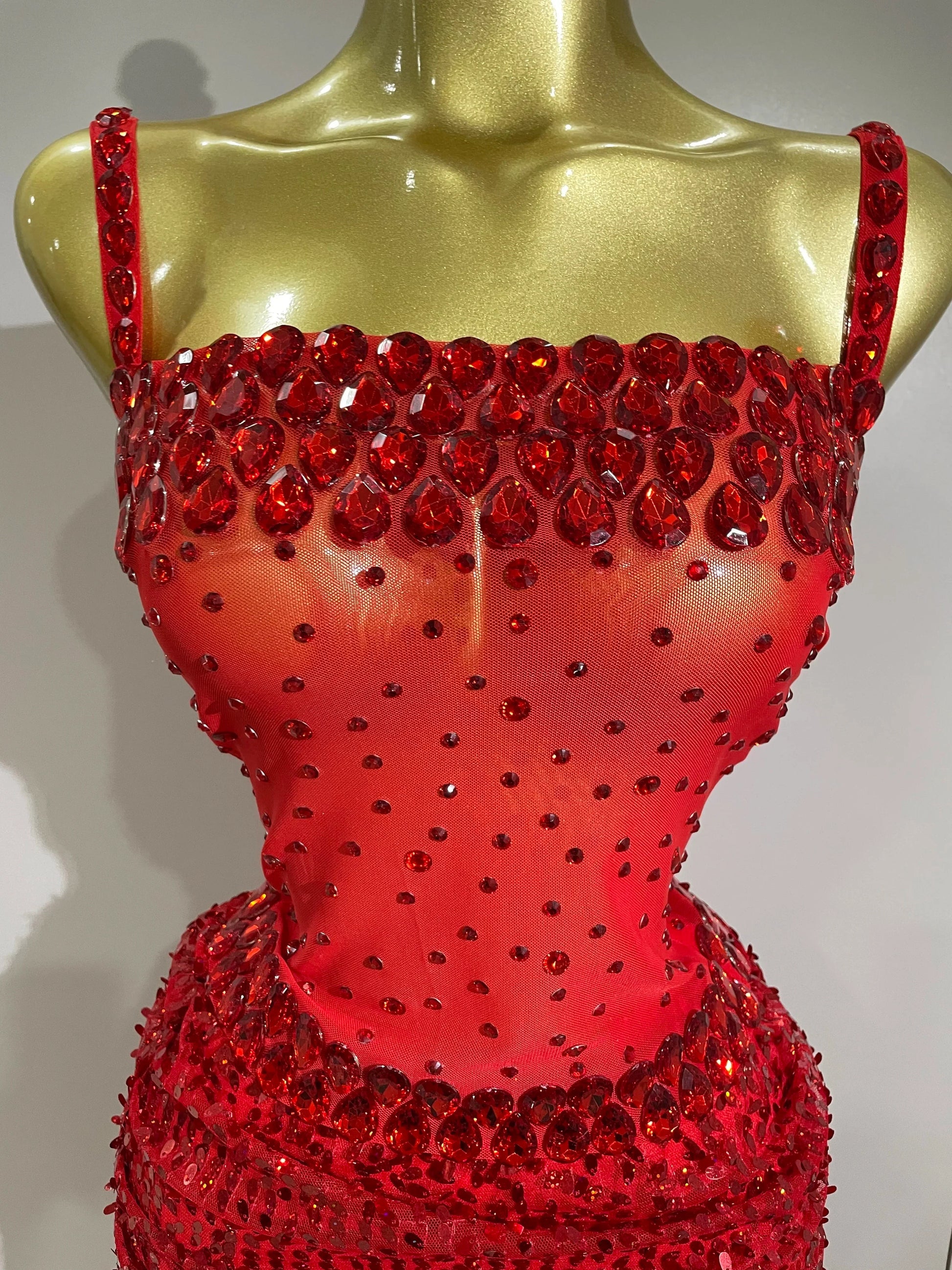 Sparkly Red Rhinestones Sequins Dress