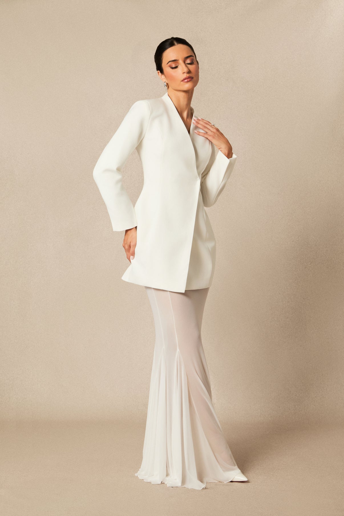 Myra Asymmetric Tailored Blazer & Sheer Mesh Skirt Set