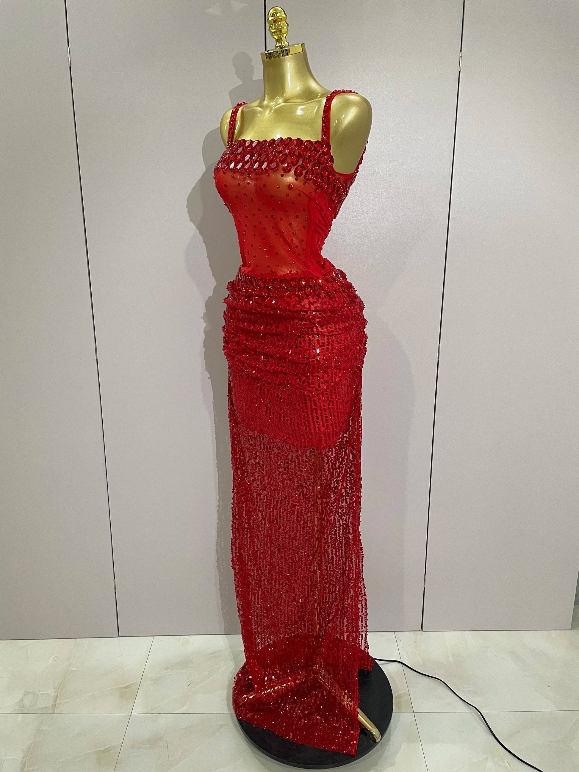 Sparkly Red Rhinestones Sequins Dress