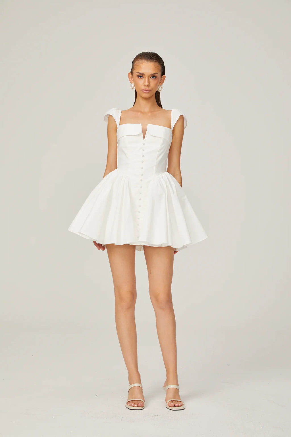 Julie white folded-neck bonded sleeveless mini dress