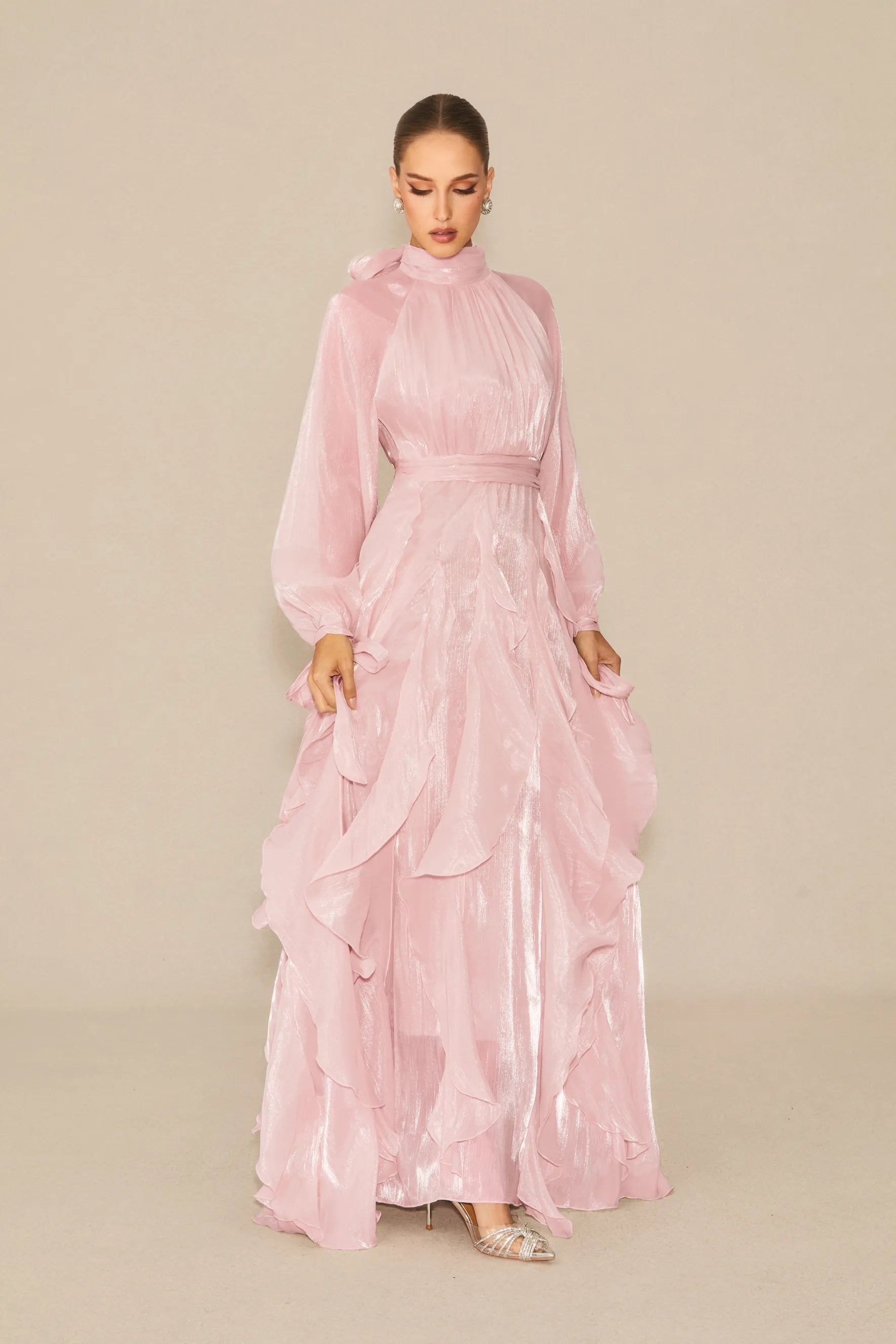 Estella Puff Sleeve Ruffle Trim Maxi Dress