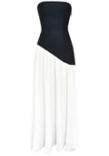 Strapless Corset A Line Maxi Dress Black White