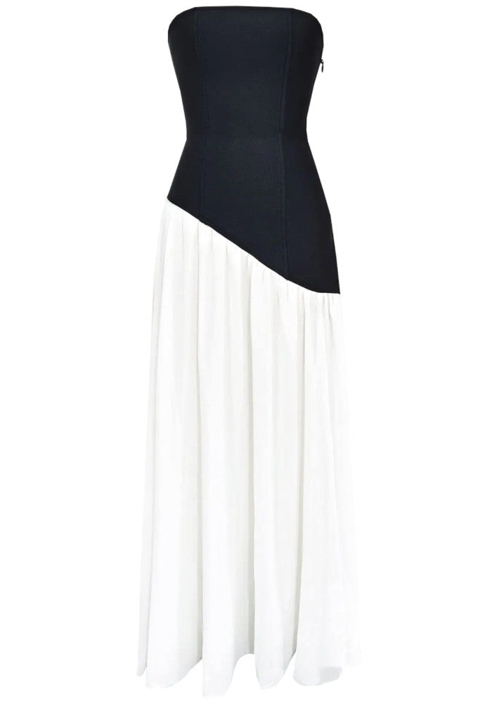 Strapless Corset A Line Maxi Dress Black White