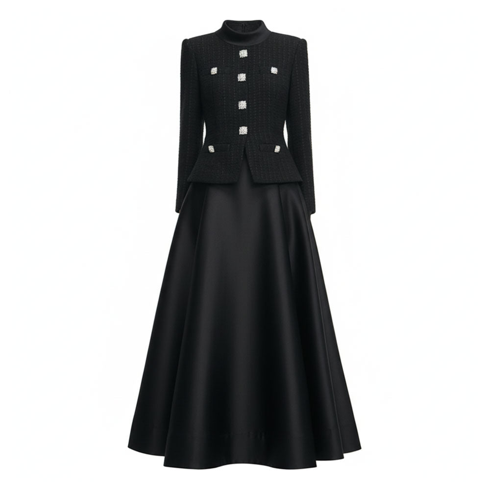 Tailored bouclé and taffeta midi dress