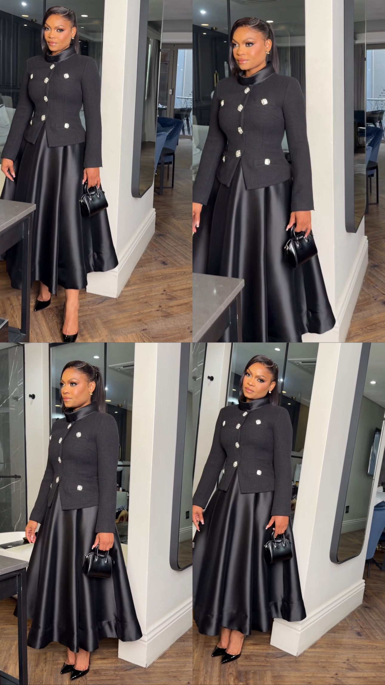 Tailored bouclé and taffeta midi dress