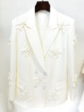 Elegant Double-Breasted Floral Embroidered Blazer & Pants for Women