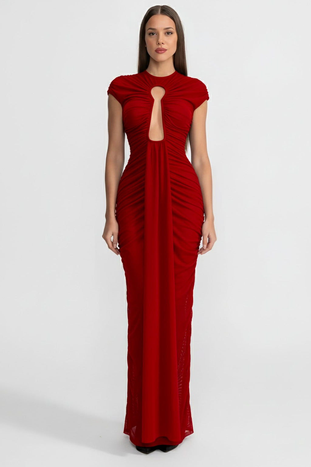 DRAPED CUT-OUT GOWN WITH GATHERED DETAILING