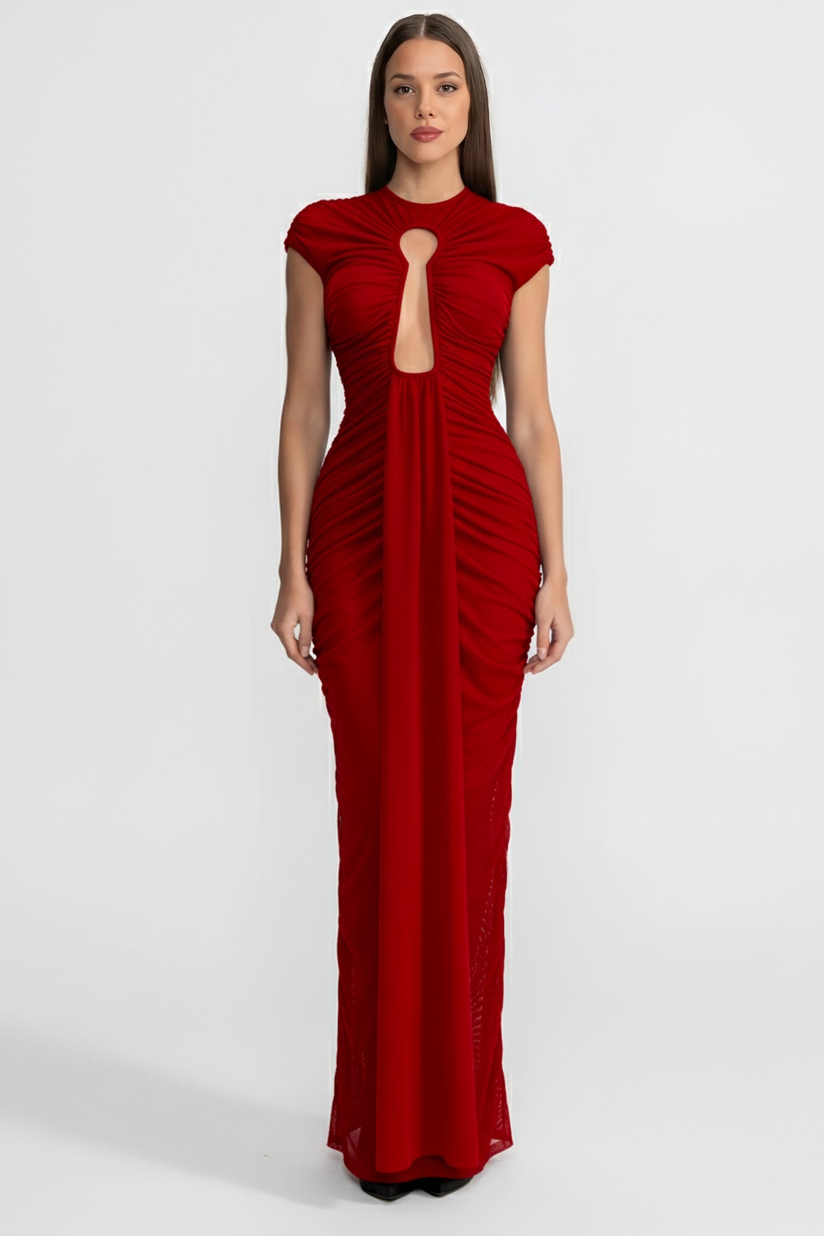 DRAPED CUT-OUT GOWN WITH GATHERED DETAILING