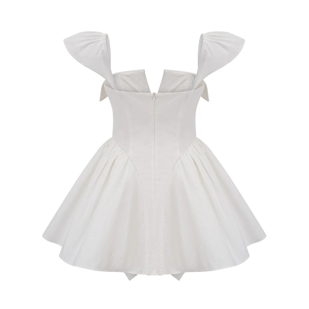 Julie white folded-neck bonded sleeveless mini dress