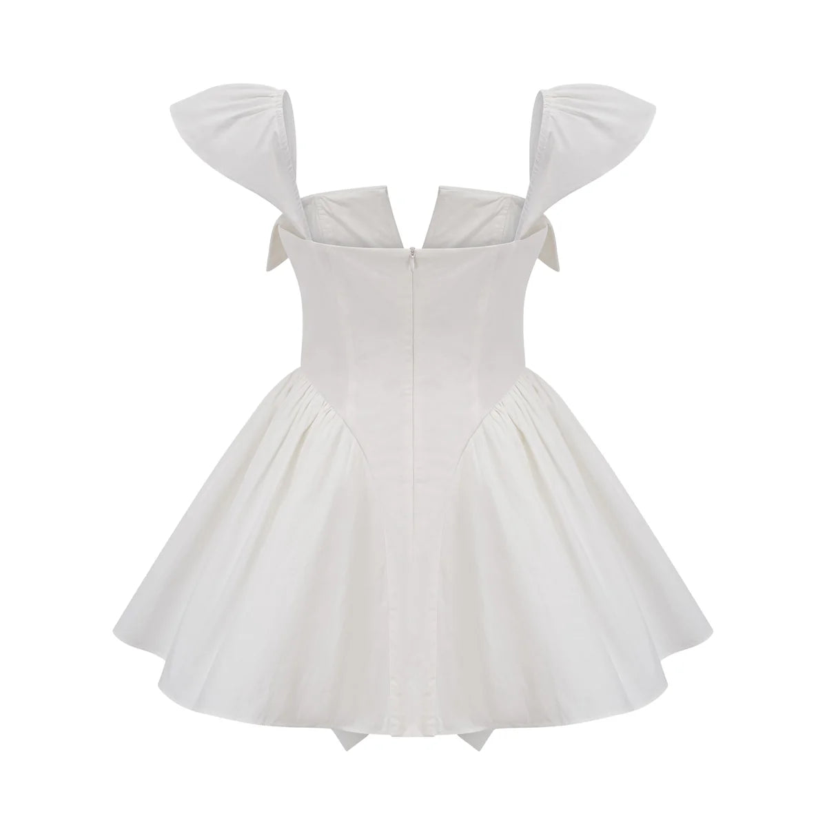 Julie white folded-neck bonded sleeveless mini dress