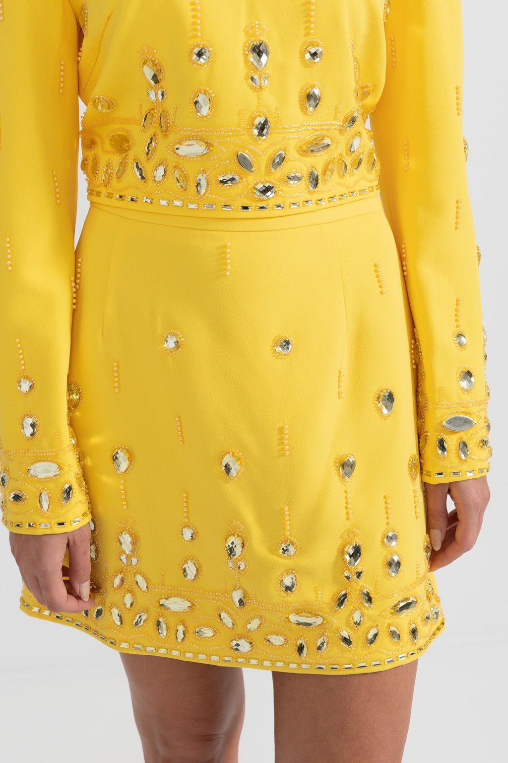 Beaded Biamond Cropped Top And skirt Suit