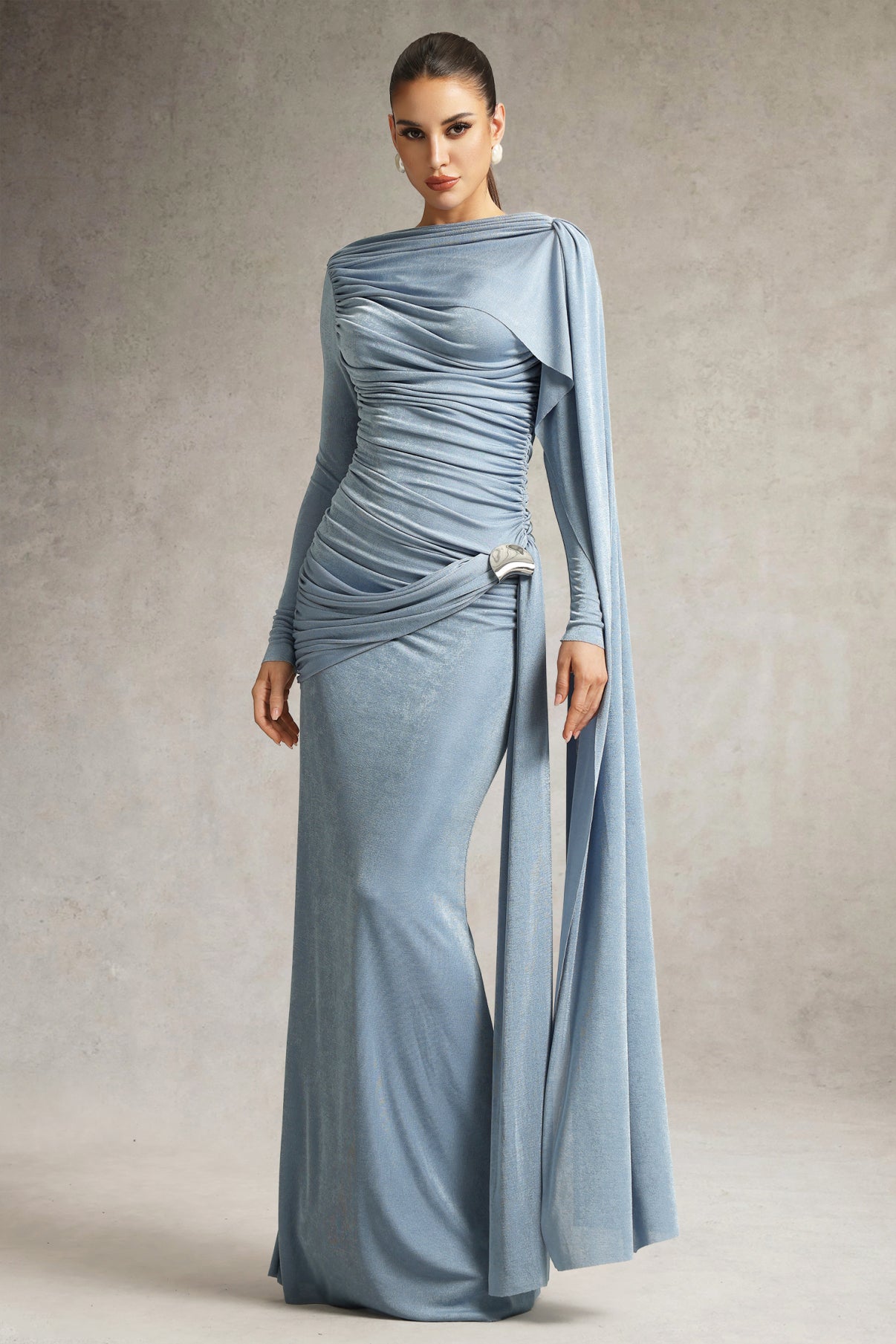 Hanayo Ruched Long Sleeve Maxi Dress