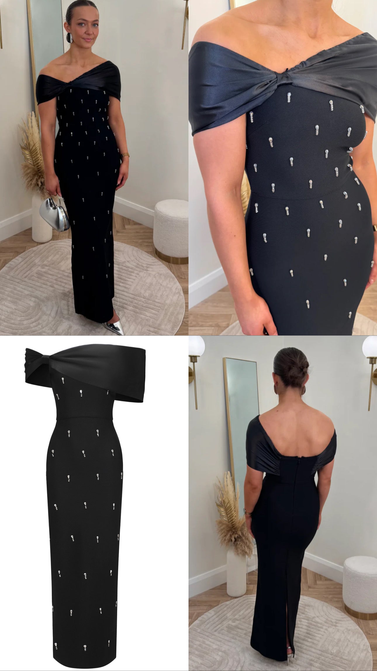 Palez Sleeveless One Shoulder Diamond Bow Bandage Maxi Dress