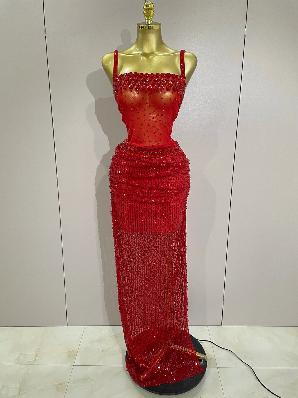Sparkly Red Rhinestones Sequins Dress