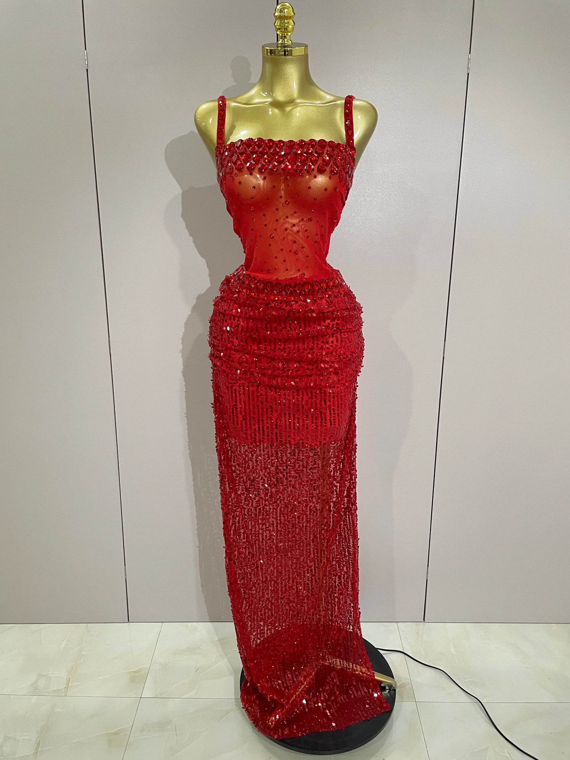 Sparkly Red Rhinestones Sequins Dress