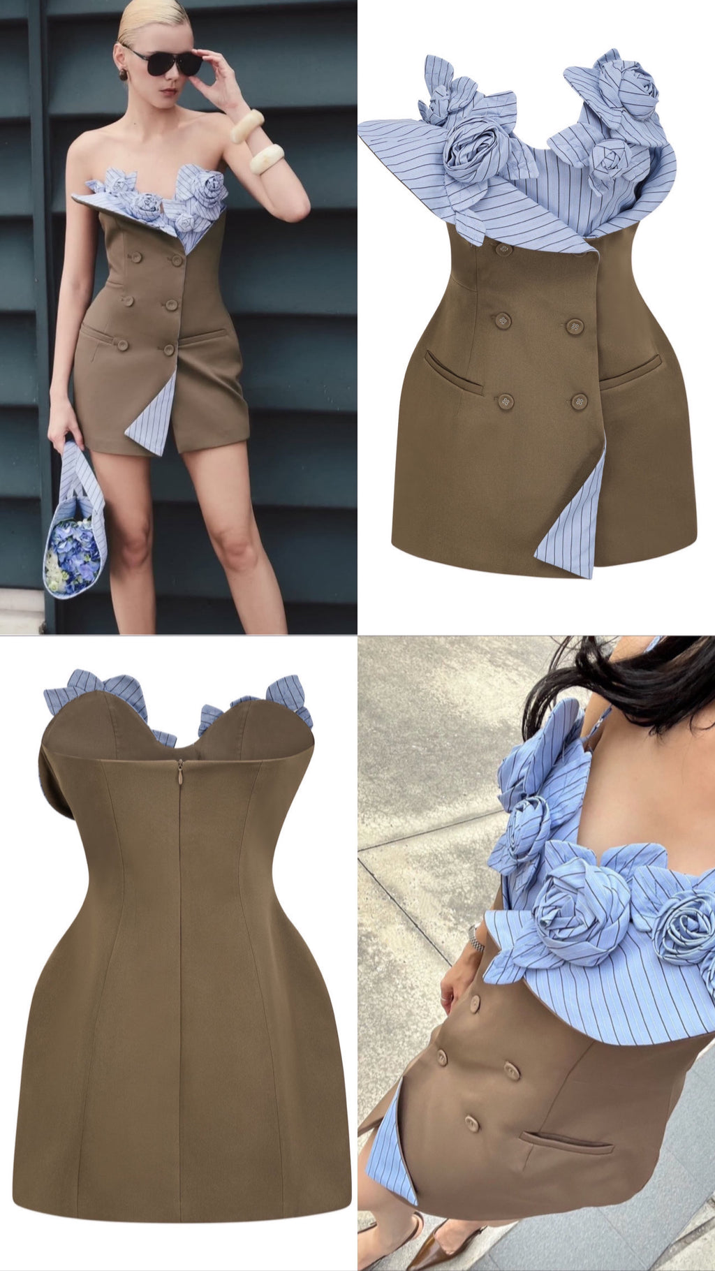 KEIRA TONG • Brown Petal Bustier Mini Dress