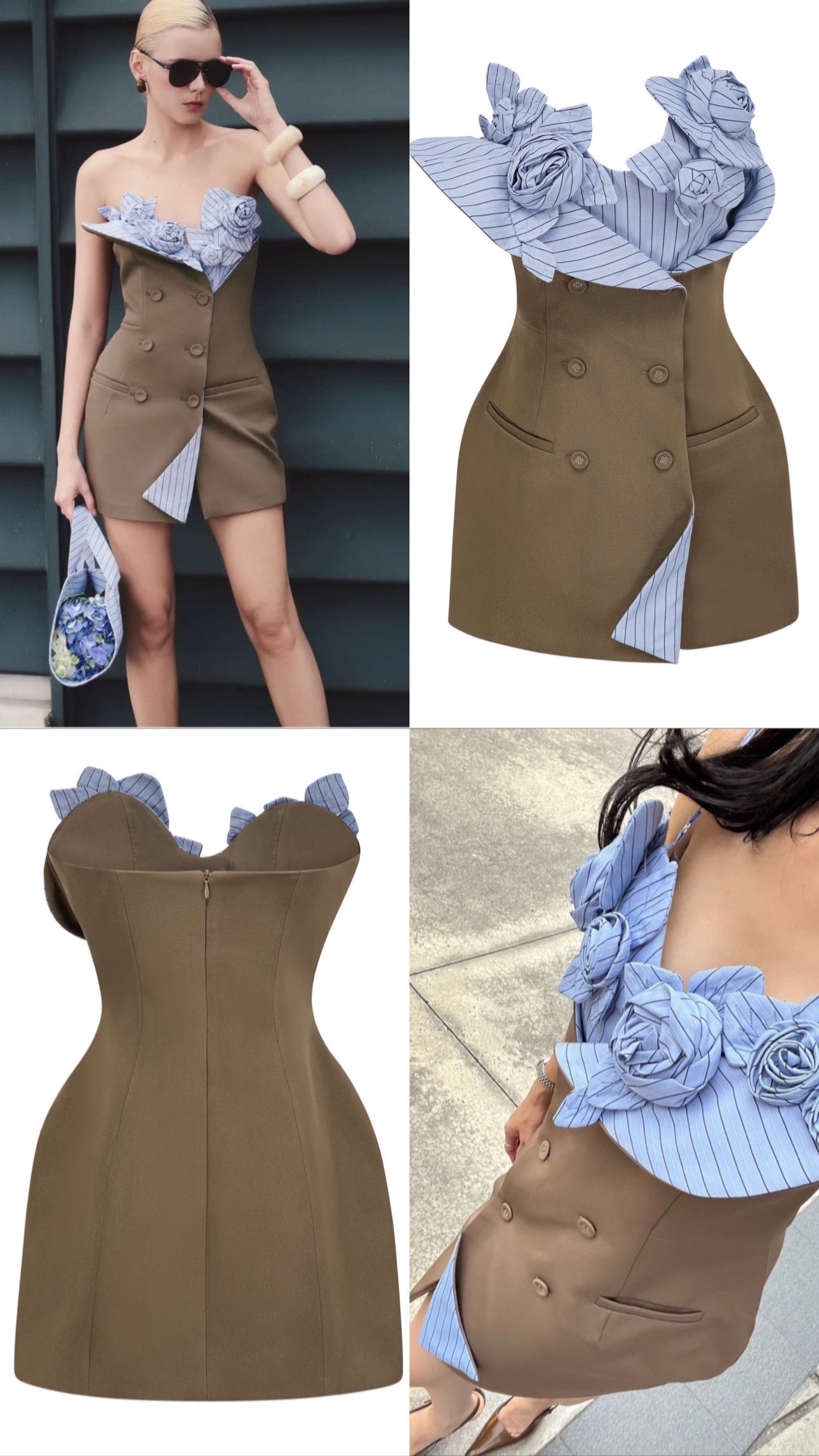 KEIRA TONG • Brown Petal Bustier Mini Dress