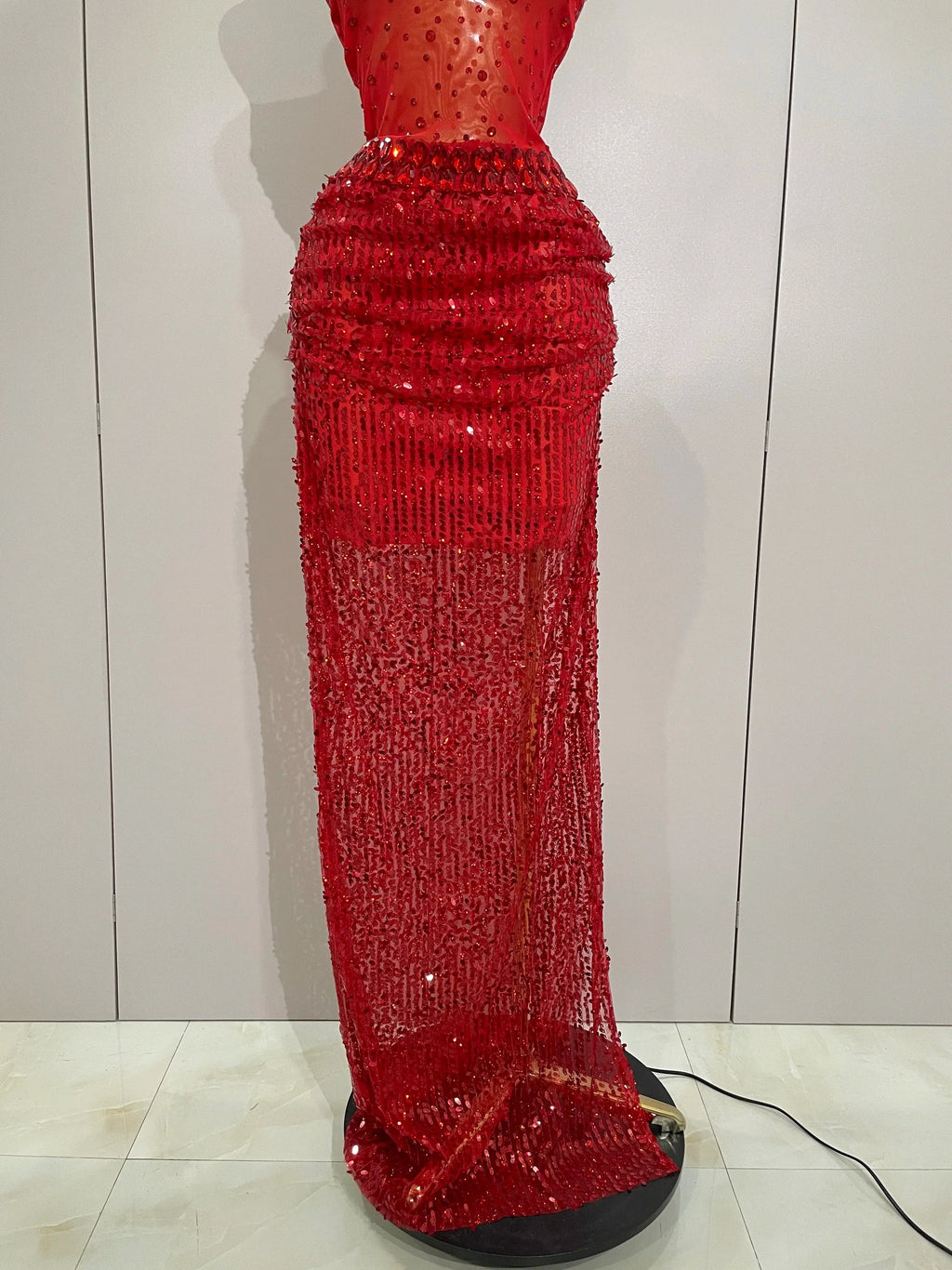 Sparkly Red Rhinestones Sequins Dress