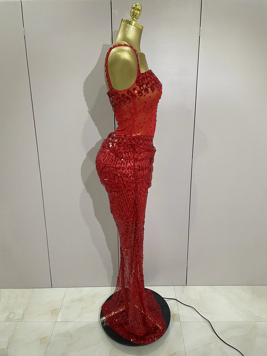 Sparkly Red Rhinestones Sequins Dress
