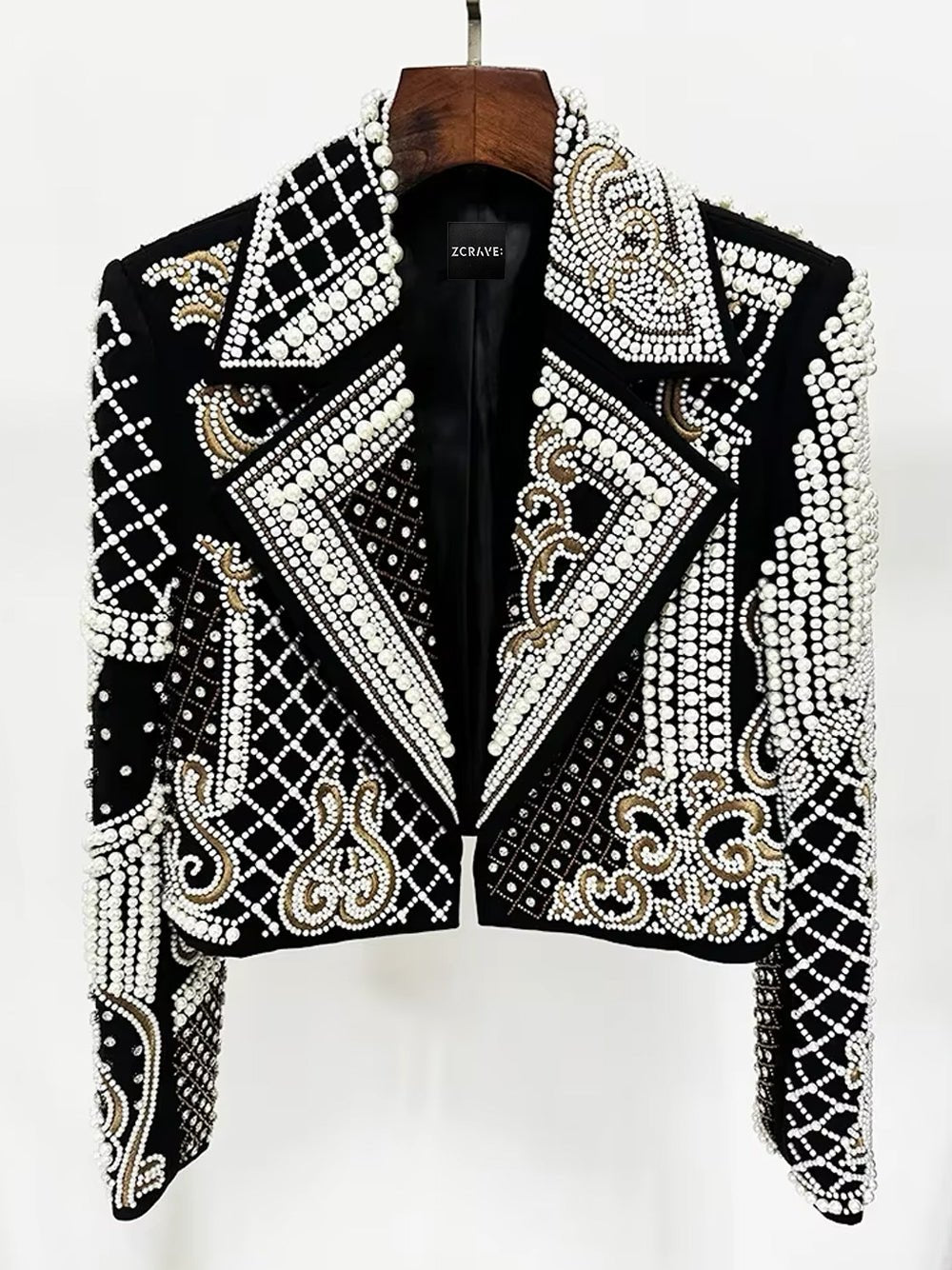 Luxury Pearl Beaded Women's Blazer Embellishments Wedding Prom Shawl Lapel Formal Party Suit Jacket
