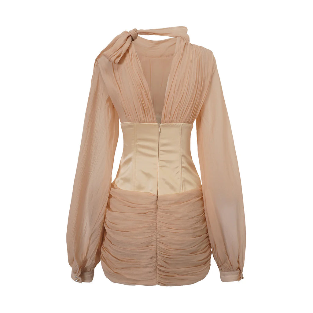 Téa cinched-waist floral-appliqué panelled mini dress