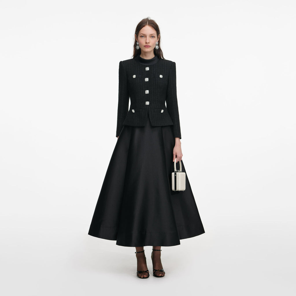 Tailored bouclé and taffeta midi dress