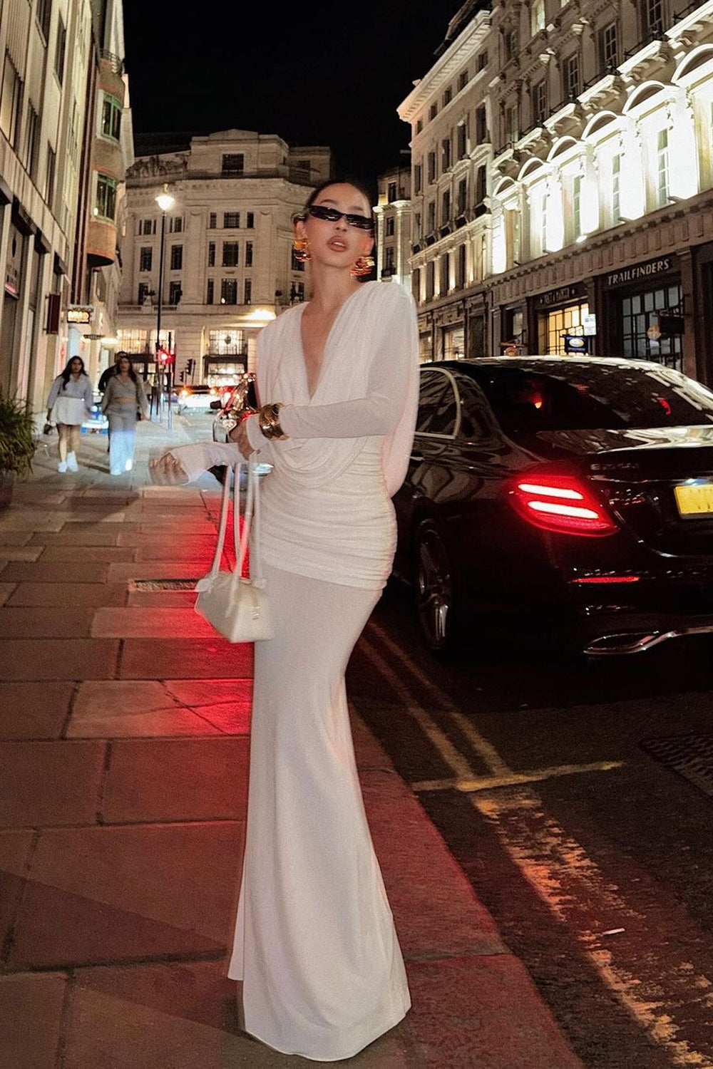 Cowl Neck Long Sleeve Draped Gown