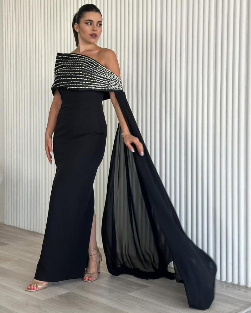 CELINA OFF SHOULDER CRYSTAL MAXI DRESS