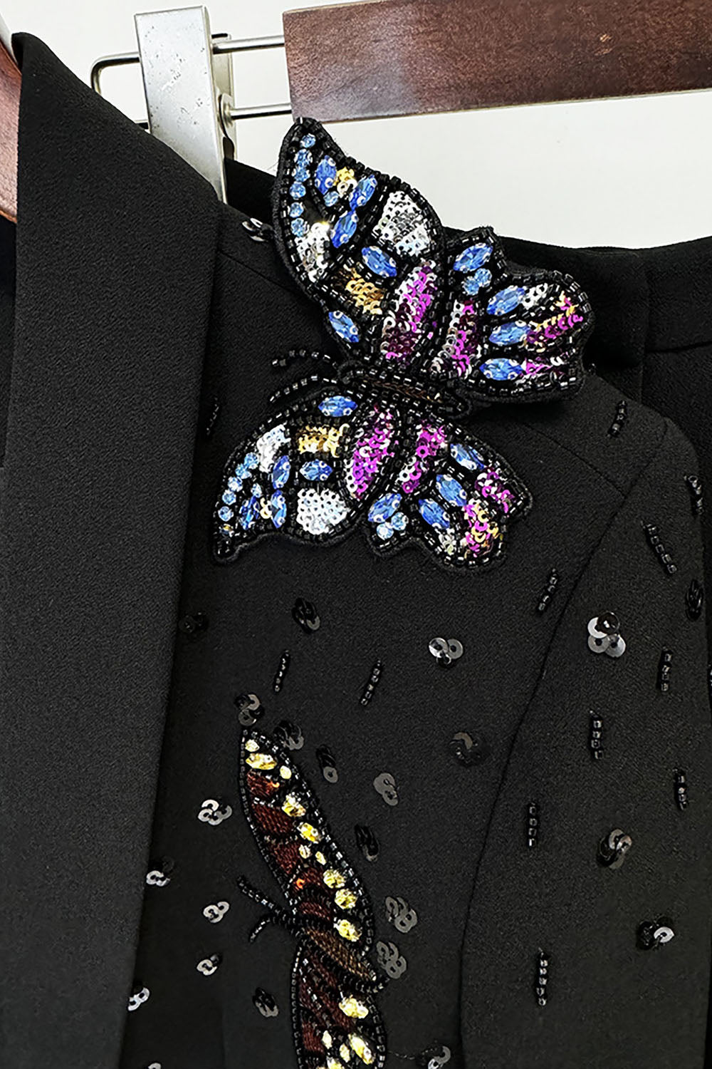 Butterflies-embroidered Blazer Flared Pants Set