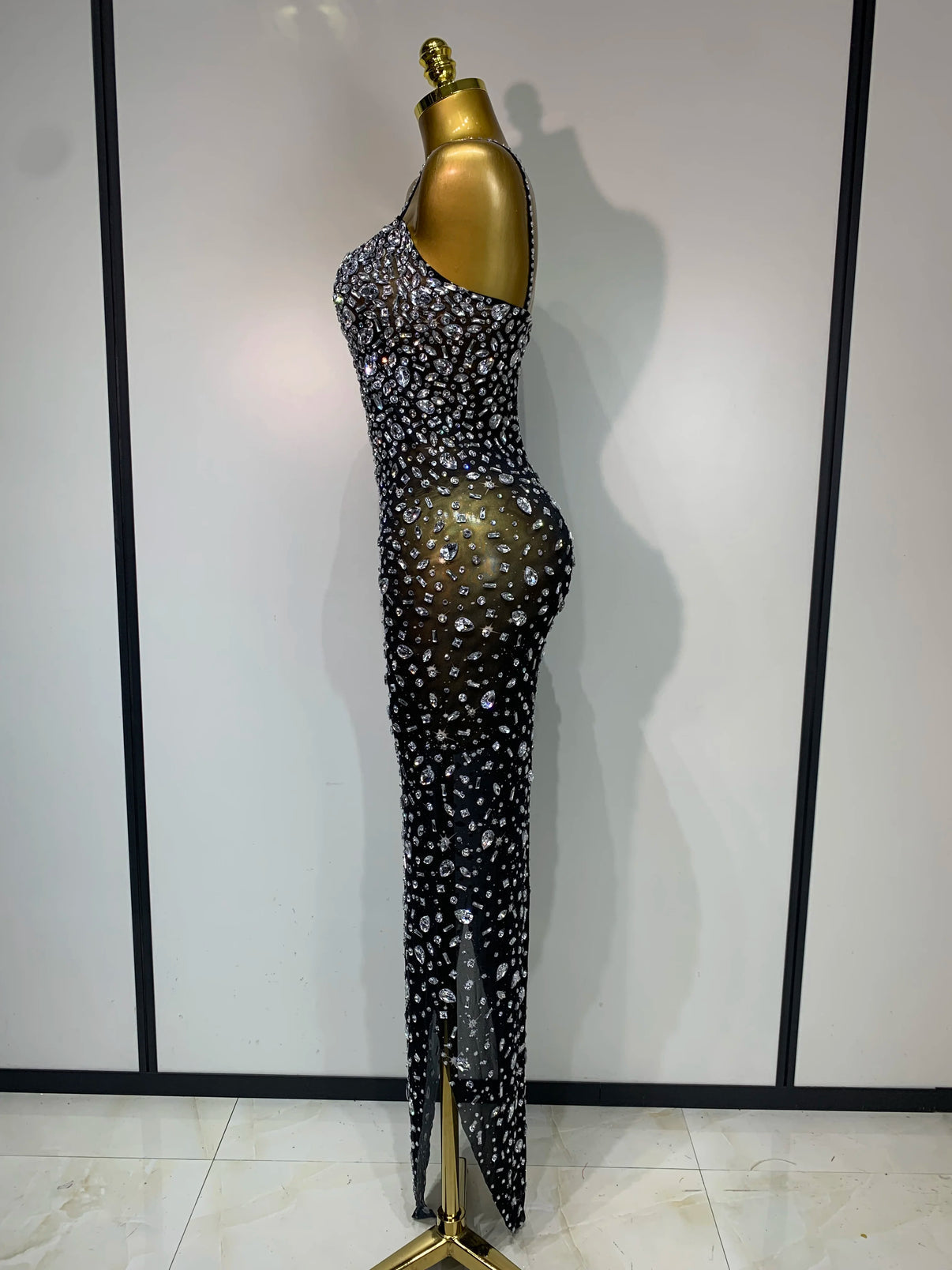 Sexy Sleeveless Rhinestone Bodycon Maxi Long Dress