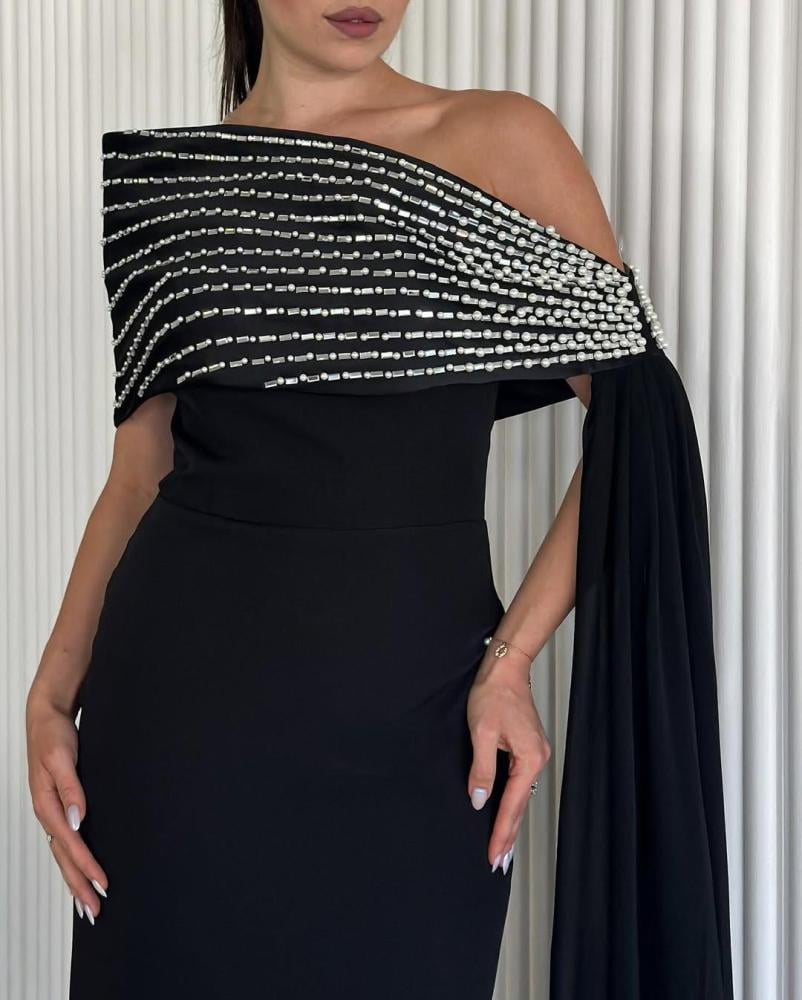 CELINA OFF SHOULDER CRYSTAL MAXI DRESS