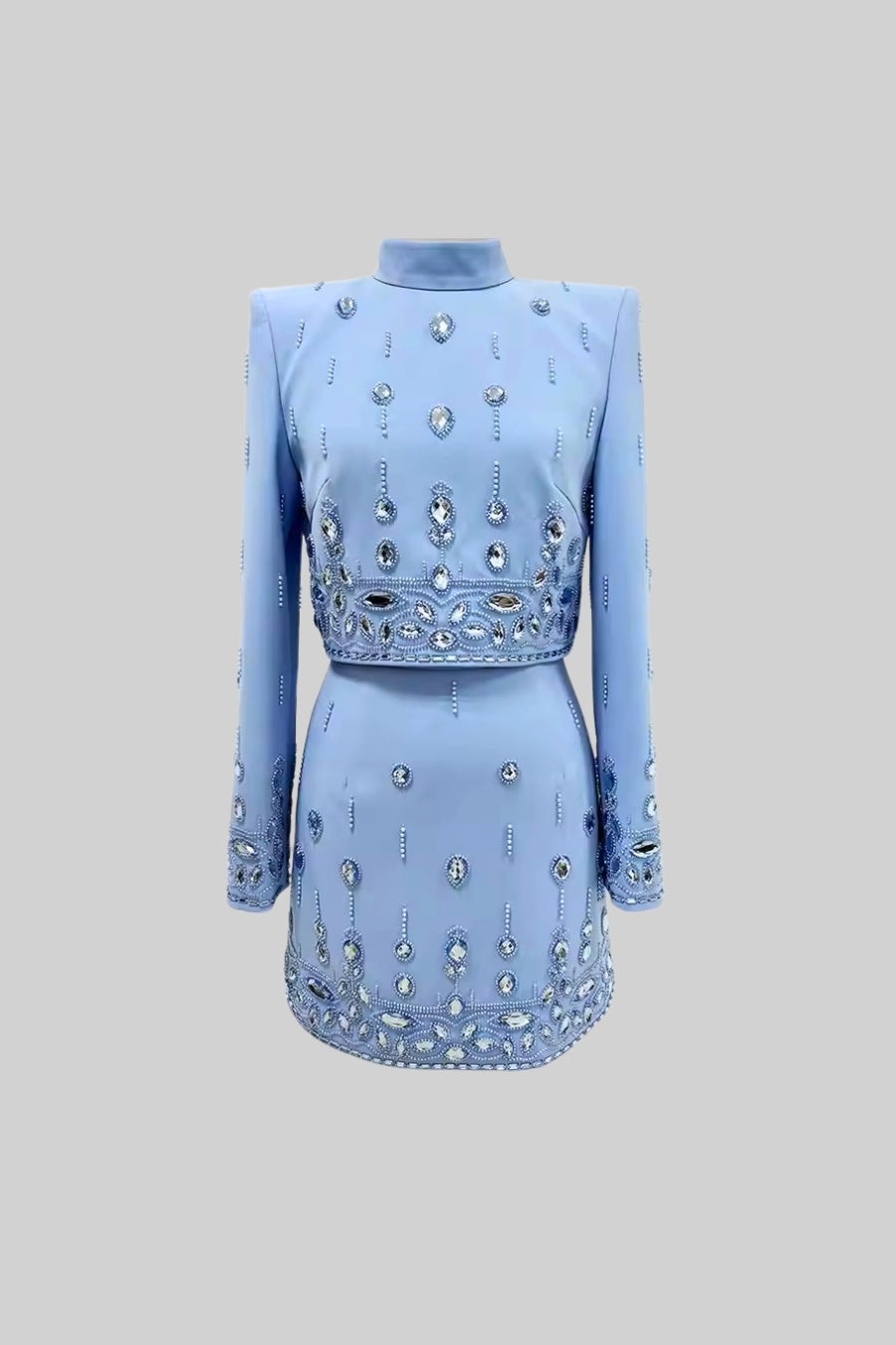 Beaded Biamond Cropped Top And skirt Suit