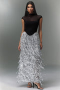 Kaaya | 2 Piece Set Corset Top Maxi Fringe Sequin Skirt