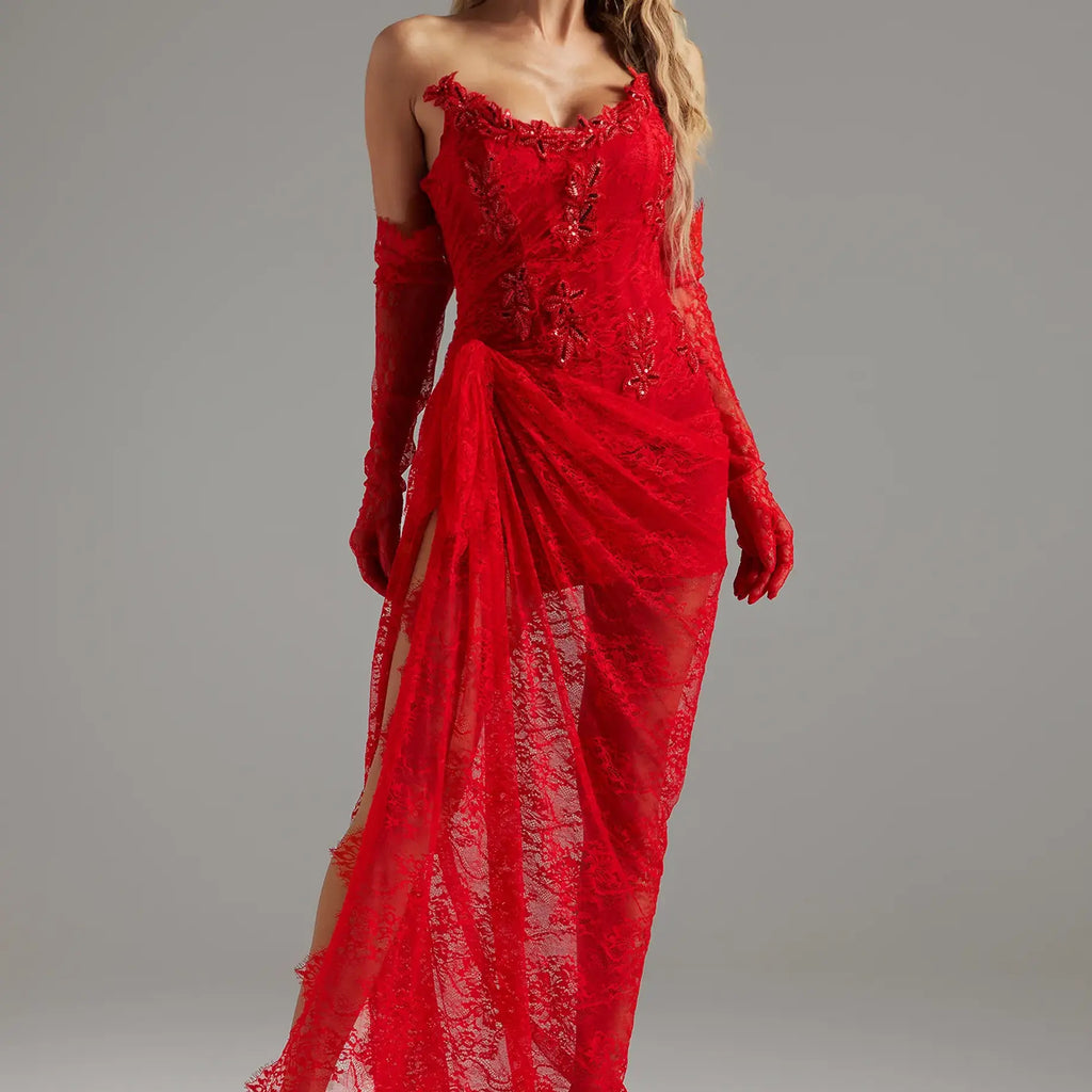 Bella Lace Strapless Maxi Dress