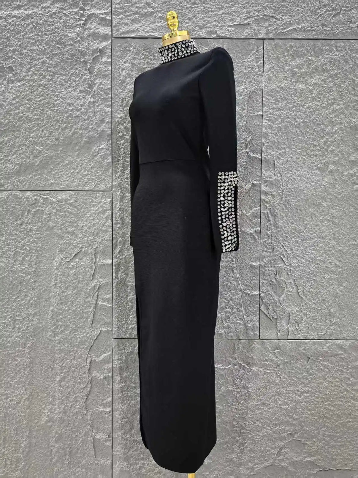 Women Long Sleeve Sexy Shinning Crystal Bodycon Long