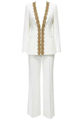 Long Sleeve Embellished Neckline Suit White