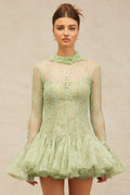 Mélodie green embroidered flared mini dress