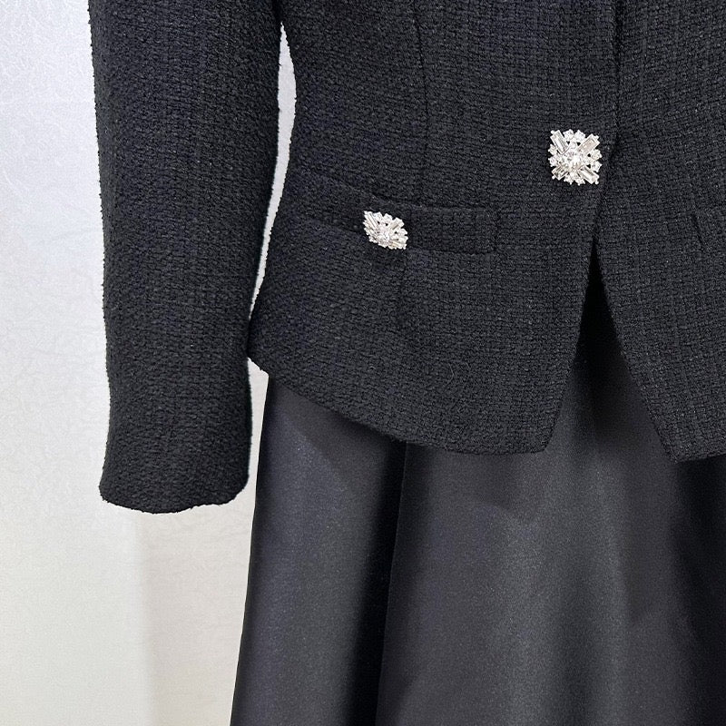Tailored bouclé and taffeta midi dress