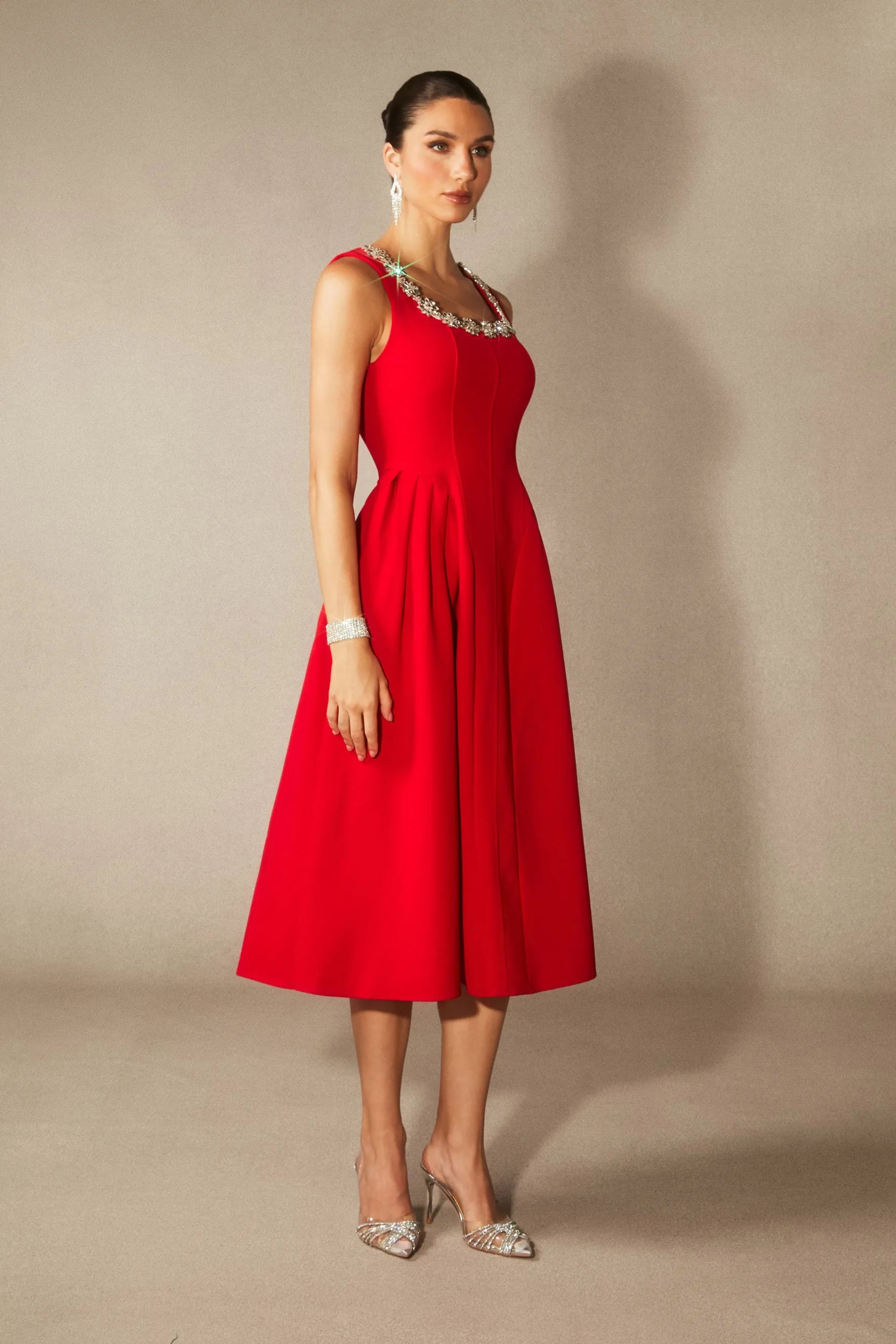 Anita Crystal Embellished Sleeveless Midi Dress