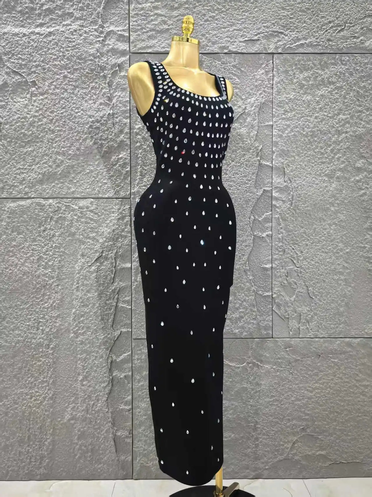 Women Sleeveless Sexy O-Neck Shinning Crystal Bodycon Long Bandage Dress Celebrity Red Carpet Evening Party Outfit