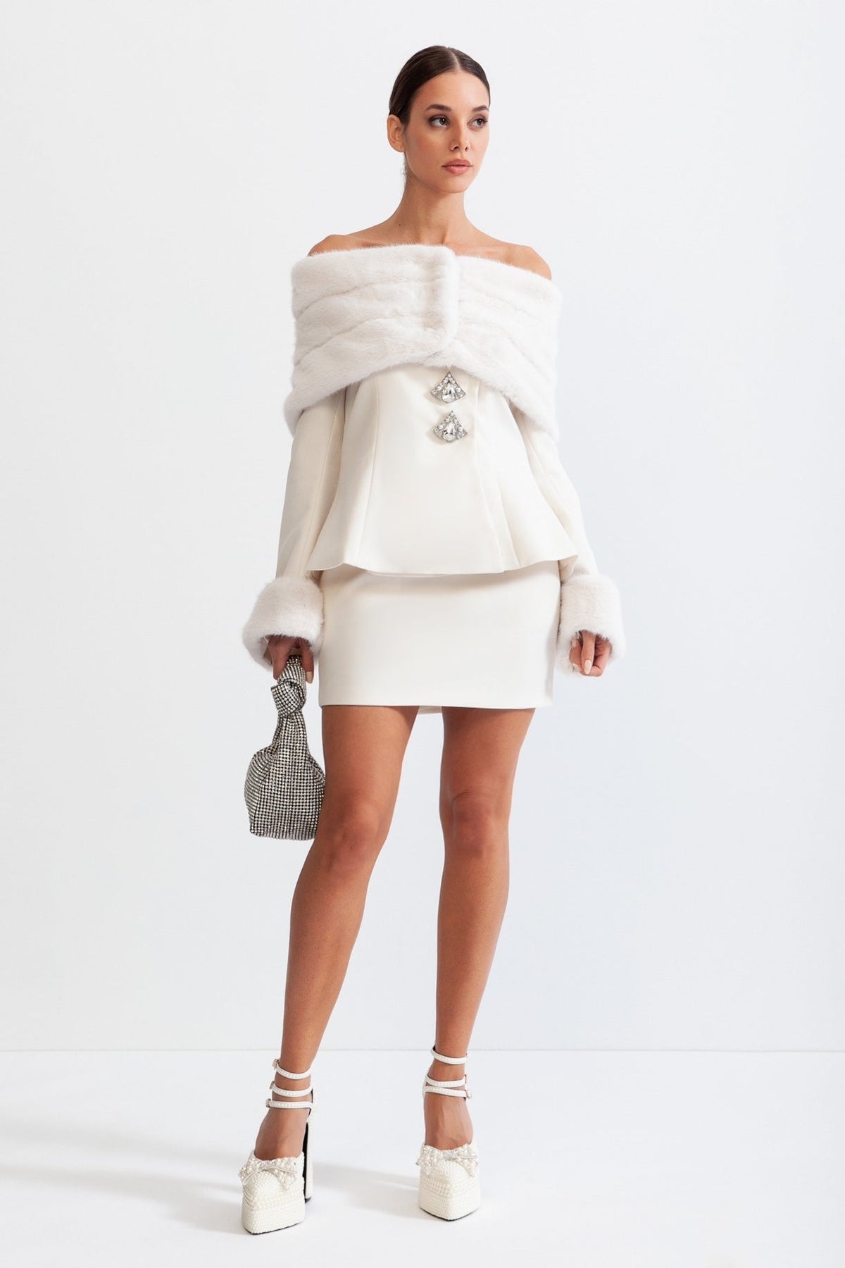 MANETTE Off The Shoulder Co-Ord with Faux Fur