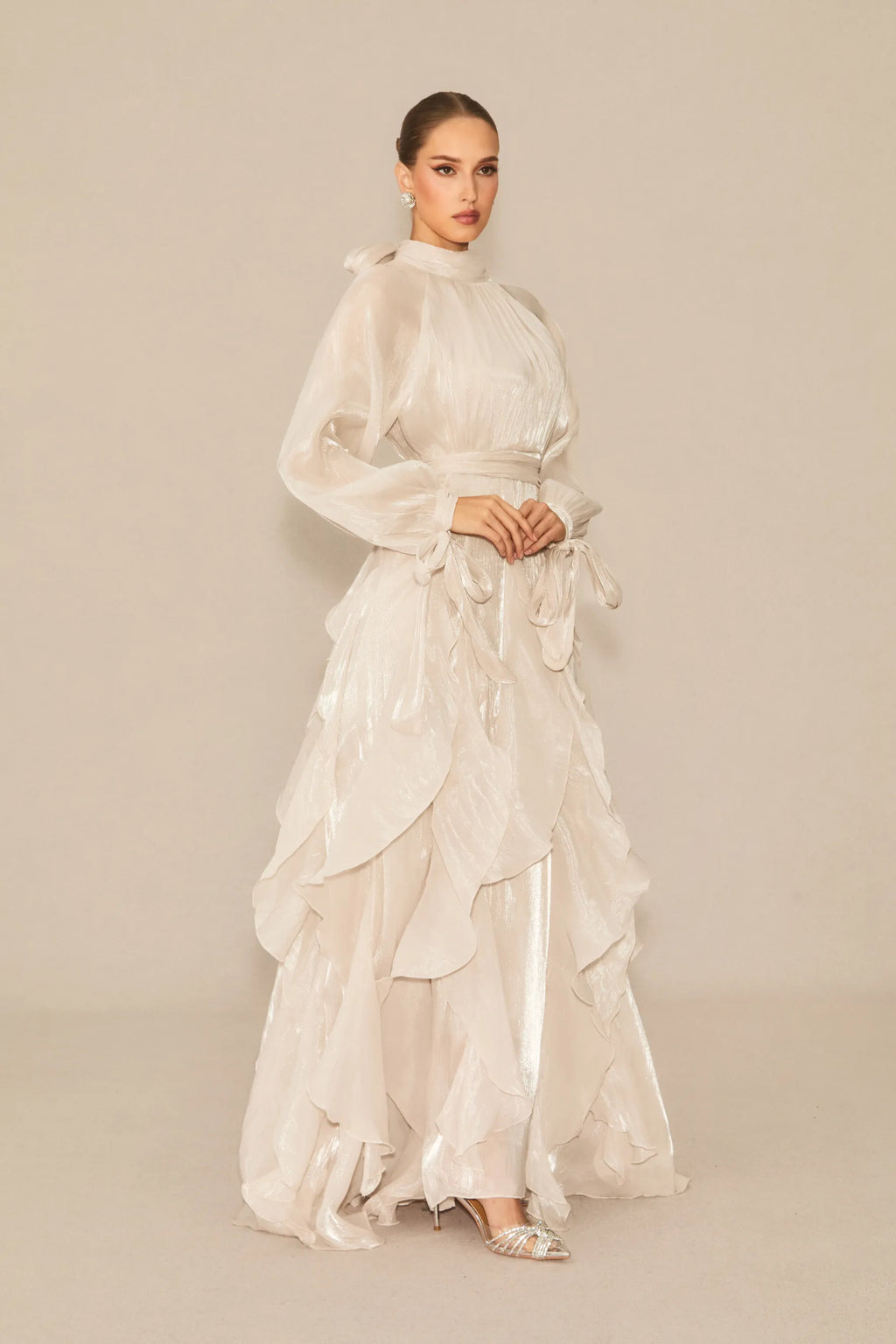 Estella Puff Sleeve Ruffle Trim Maxi Dress