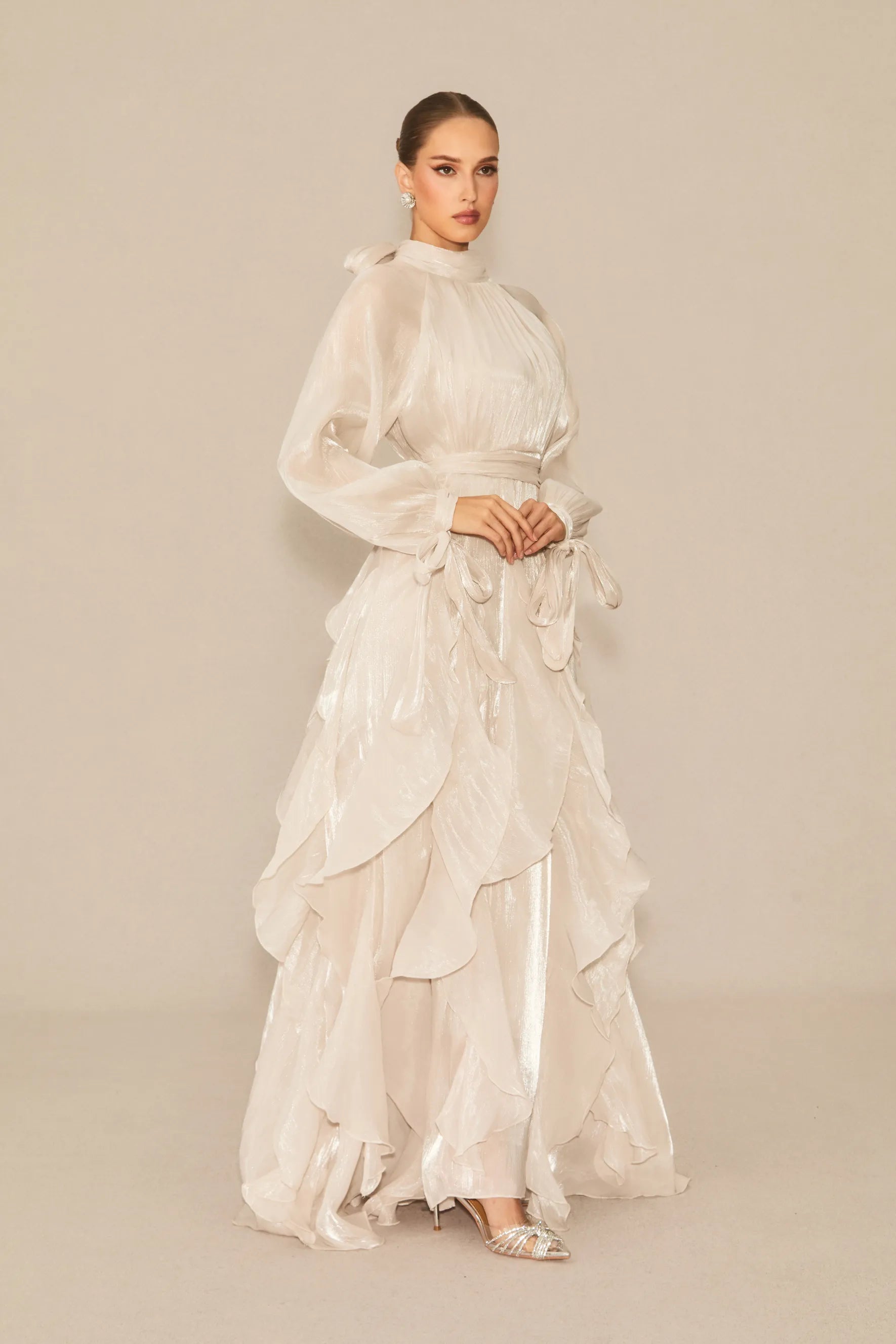 Estella Puff Sleeve Ruffle Trim Maxi Dress