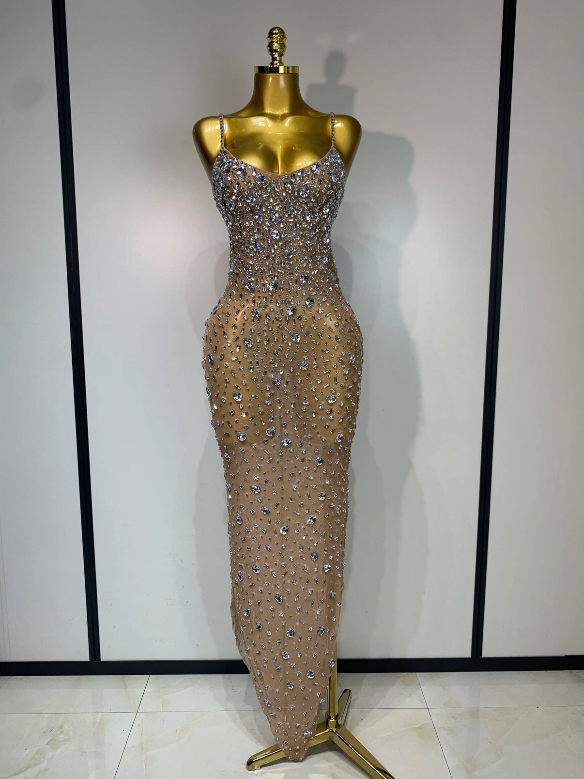 Sexy Sleeveless Rhinestone Bodycon Maxi Long Dress
